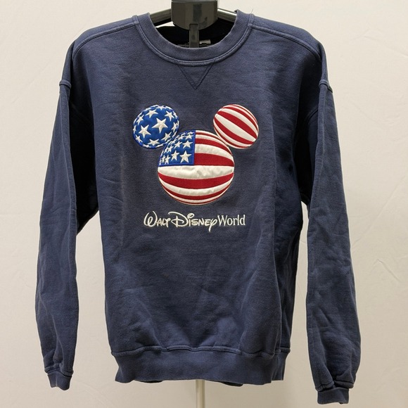 Walt Disney World Tops - Disney World Mickey Mouse American‎ Flag Sweatshirt Pullover Navy Blue Adult XL